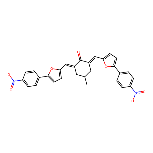 (2E,6E)-4-methyl-2,6-bis{[5-(4-nitrophenyl)furan-2-yl]methylidene}cyclohexanone structure