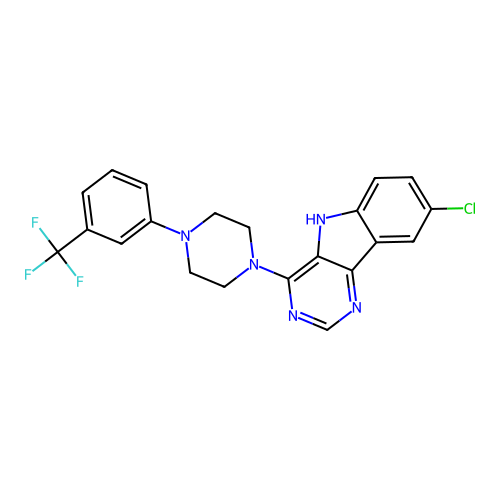 8-chloro-4-(4-(3-(trifluoromethyl)phenyl)piperazin-1-yl)-5H-pyrimido[5,4-b]indole structure