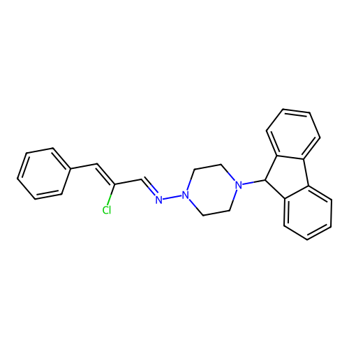 (E)-N-((Z)-2-chloro-3-phenylallylidene)-4-(9H-fluoren-9-yl)piperazin-1-amine structure