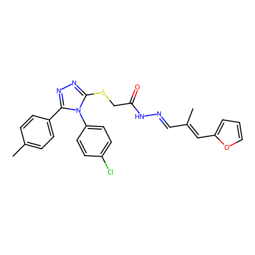 2-{[4-(4-chlorophenyl)-5-(4-methylphenyl)-4H-1,2,4-triazol-3-yl]sulfanyl}-N'-[(1E,2E)-3-(furan-2-yl)-2-methylprop-2-en-1-ylidene]acetohydrazide structure