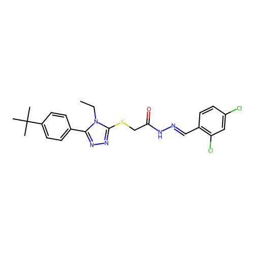 2-{[5-(4-tert-butylphenyl)-4-ethyl-4H-1,2,4-triazol-3-yl]sulfanyl}-N'-[(E)-(2,4-dichlorophenyl)methylidene]acetohydrazide structure