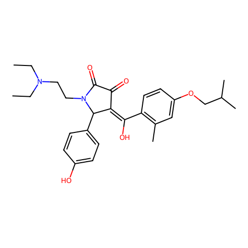 (4E)-1-(2-diethylaminoethyl)-4-[hydroxy-[2-methyl-4-(2-methylpropoxy)phenyl]methylidene]-5-(4-hydroxyphenyl)pyrrolidine-2,3-dione structure