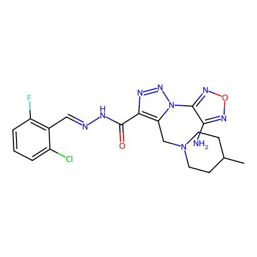 (E)-1-(4-amino-1,2,5-oxadiazol-3-yl)-N'-(2-chloro-6-fluorobenzylidene)-5-((4-methylpiperidin-1-yl)methyl)-1H-1,2,3-triazole-4-carbohydrazide structure