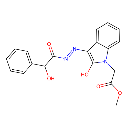 (E)-methyl 2-(3-(2-(2-hydroxy-2-phenylacetyl)hydrazono)-2-oxoindolin-1-yl)acetate structure