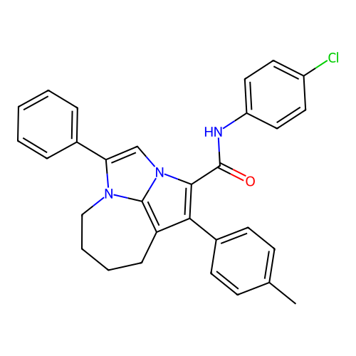 N-(4-chlorophenyl)-1-(4-methylphenyl)-4-phenyl-5,6,7,8-tetrahydro-2a,4a-diazacyclopenta[cd]azulene-2-carboxamide structure