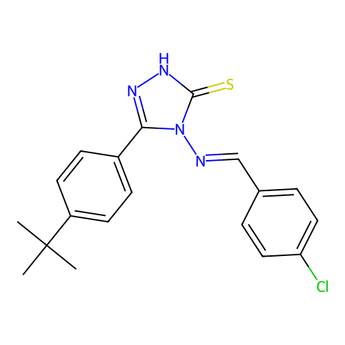 (E)-5-(4-(tert-butyl)phenyl)-4-((4-chlorobenzylidene)amino)-4H-1,2,4-triazole-3-thiol structure