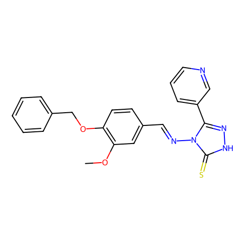 4-[(E)-(3-methoxy-4-phenylmethoxyphenyl)methylideneamino]-3-pyridin-3-yl-1H-1,2,4-triazole-5-thione structure