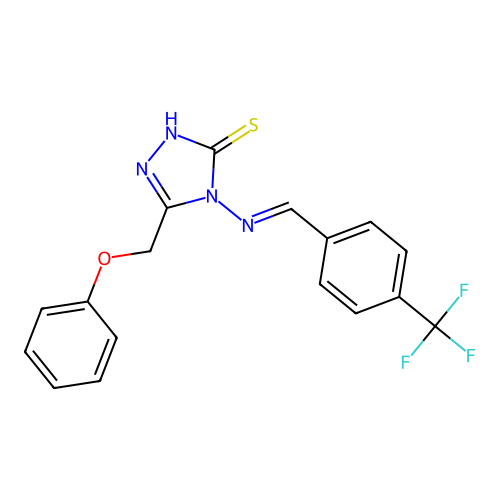 (E)-5-(phenoxymethyl)-4-((4-(trifluoromethyl)benzylidene)amino)-4H-1,2,4-triazole-3-thiol structure