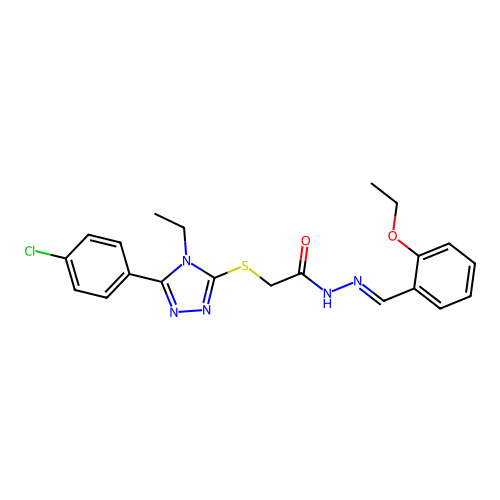 2-{[5-(4-chlorophenyl)-4-ethyl-4H-1,2,4-triazol-3-yl]sulfanyl}-N'-[(E)-(2-ethoxyphenyl)methylidene]acetohydrazide structure