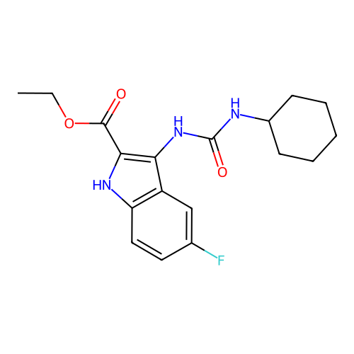 ethyl 3-(cyclohexylcarbamoylamino)-5-fluoro-1H-indole-2-carboxylate structure