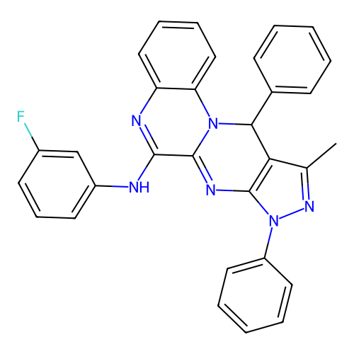 N-(3-fluorophenyl)-10-methyl-8,11-diphenyl-8,11-dihydropyrazolo[3',4':4,5]pyrimido[1,2-a]quinoxalin-6-amine structure