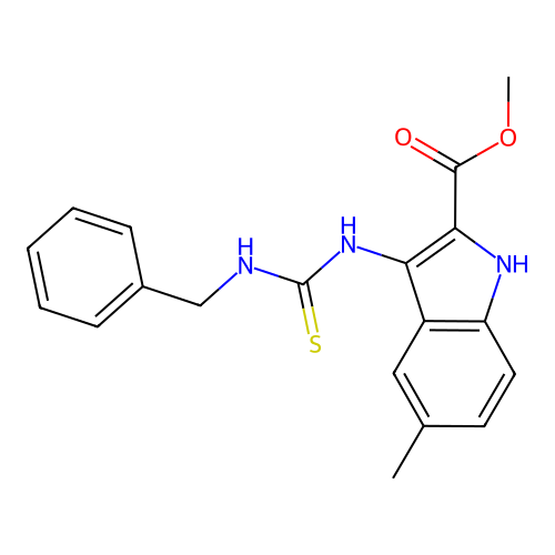 methyl 3-[(benzylcarbamothioyl)amino]-5-methyl-1H-indole-2-carboxylate structure