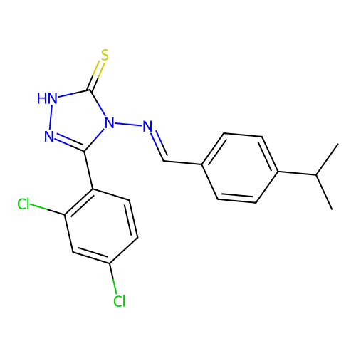 (E)-5-(2,4-dichlorophenyl)-4-((4-isopropylbenzylidene)amino)-4H-1,2,4-triazole-3-thiol structure
