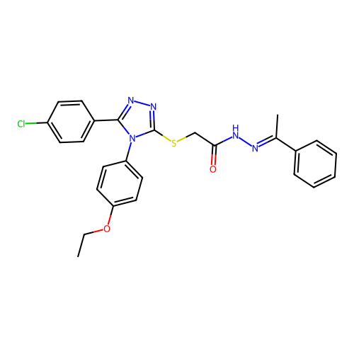 (E)-2-((5-(4-chlorophenyl)-4-(4-ethoxyphenyl)-4H-1,2,4-triazol-3-yl)thio)-N'-(1-phenylethylidene)acetohydrazide structure