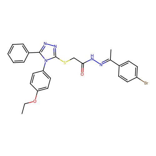 (E)-N'-(1-(4-bromophenyl)ethylidene)-2-((4-(4-ethoxyphenyl)-5-phenyl-4H-1,2,4-triazol-3-yl)thio)acetohydrazide structure