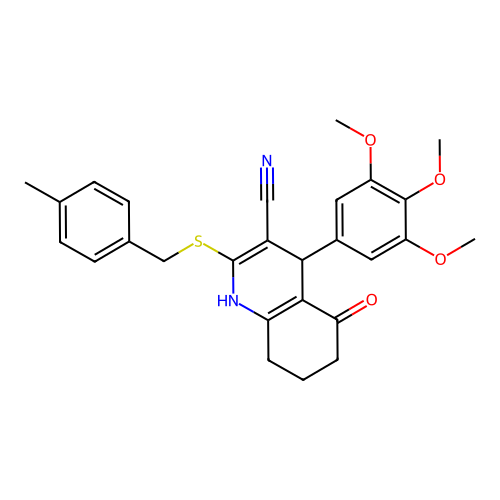 2-((4-methylbenzyl)thio)-5-oxo-4-(3,4,5-trimethoxyphenyl)-1,4,5,6,7,8-hexahydroquinoline-3-carbonitrile structure