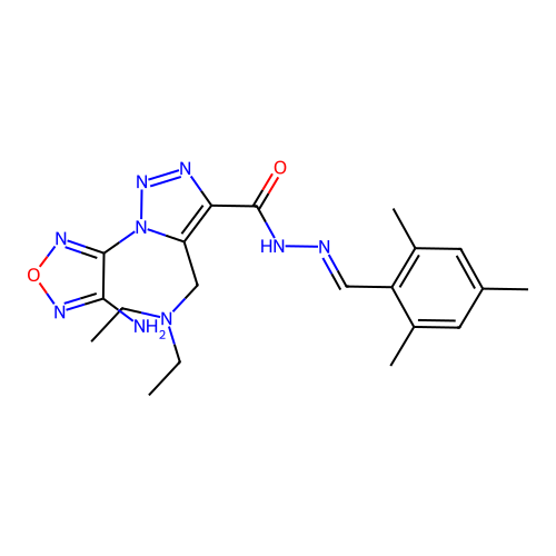 (E)-1-(4-amino-1,2,5-oxadiazol-3-yl)-5-((diethylamino)methyl)-N'-(2,4,6-trimethylbenzylidene)-1H-1,2,3-triazole-4-carbohydrazide structure