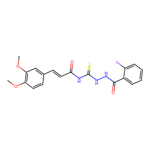 (E)-3-(3,4-dimethoxyphenyl)-N-(2-(2-iodobenzoyl)hydrazinecarbonothioyl)acrylamide structure