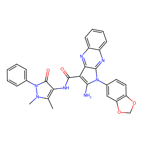 2-amino-1-(1,3-benzodioxol-5-yl)-N-(1,5-dimethyl-3-oxo-2-phenyl-2,3-dihydro-1H-pyrazol-4-yl)-1H-pyrrolo[2,3-b]quinoxaline-3-carboxamide structure