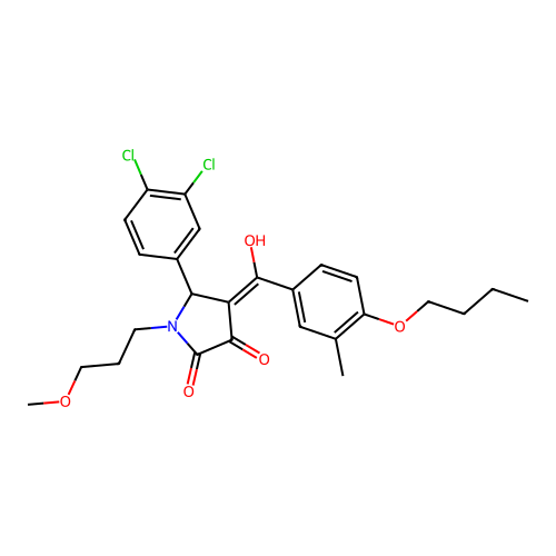 (4E)-4-[(4-butoxy-3-methylphenyl)-hydroxymethylidene]-5-(3,4-dichlorophenyl)-1-(3-methoxypropyl)pyrrolidine-2,3-dione structure