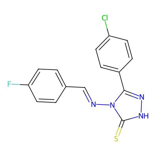 (E)-5-(4-chlorophenyl)-4-((4-fluorobenzylidene)amino)-4H-1,2,4-triazole-3-thiol structure