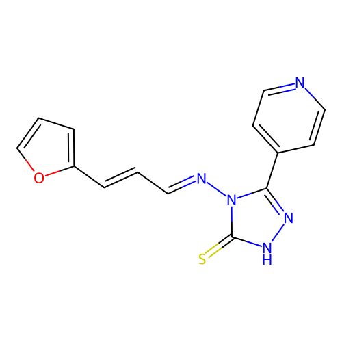 4-{[3-(2-furyl)-2-propen-1-ylidene]amino}-5-(4-pyridinyl)-4H-1,2,4-triazole-3-thiol structure