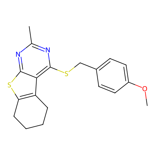 4-((4-methoxybenzyl)thio)-2-methyl-5,6,7,8-tetrahydrobenzo[4,5]thieno[2,3-d]pyrimidine structure