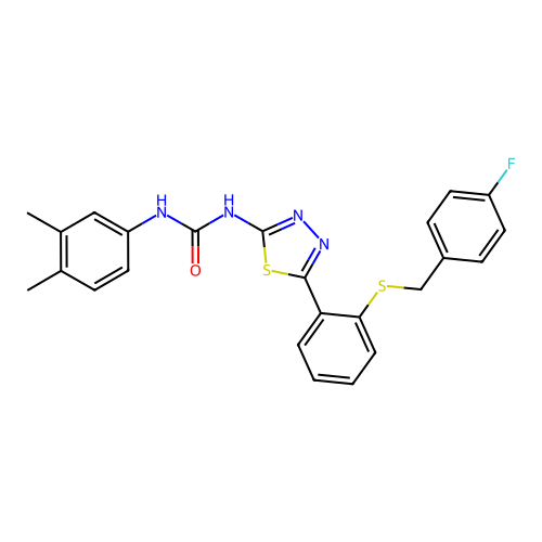 1-(3,4-dimethylphenyl)-3-[5-[2-[(4-fluorophenyl)methylsulfanyl]phenyl]-1,3,4-thiadiazol-2-yl]urea structure