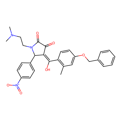 (4E)-1-(2-dimethylaminoethyl)-4-[hydroxy-(2-methyl-4-phenylmethoxyphenyl)methylidene]-5-(4-nitrophenyl)pyrrolidine-2,3-dione structure