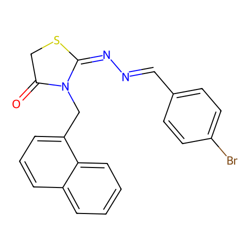 (E)-2-((E)-(4-bromobenzylidene)hydrazono)-3-(naphthalen-1-ylmethyl)thiazolidin-4-one structure