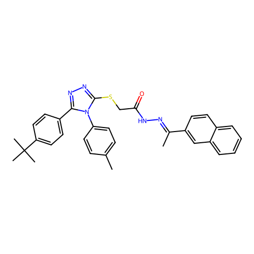 2-{[5-(4-tert-butylphenyl)-4-(4-methylphenyl)-4H-1,2,4-triazol-3-yl]sulfanyl}-N'-[(1E)-1-(naphthalen-2-yl)ethylidene]acetohydrazide structure
