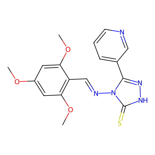 (E)-5-(pyridin-3-yl)-4-((2,4,6-trimethoxybenzylidene)amino)-4H-1,2,4-triazole-3-thiol structure