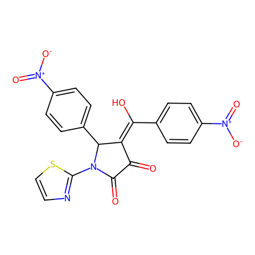 (4E)-4-[hydroxy(4-nitrophenyl)methylidene]-5-(4-nitrophenyl)-1-(1,3-thiazol-2-yl)pyrrolidine-2,3-dione structure