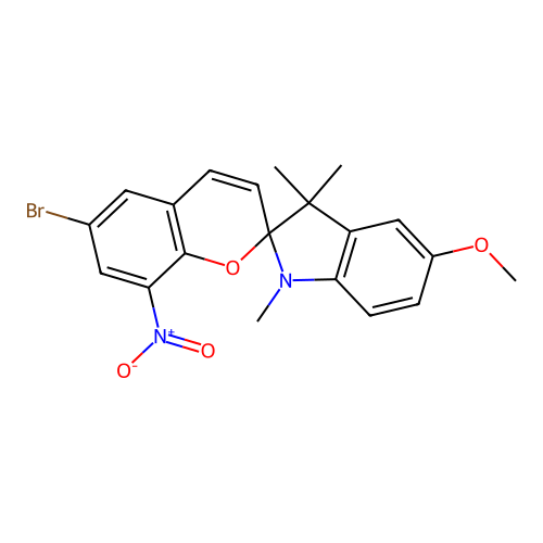 6-bromo-5'-methoxy-1',3',3'-trimethyl-8-nitro-1',3'-dihydrospiro[chromene-2,2'-indole] structure
