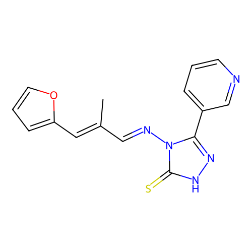 4-[(E)-3-Furan-2-yl-2-methyl-prop-2-en-(E)-ylideneamino]-5-pyridin-3-yl-4H-[1,2,4]triazole-3-thiol structure