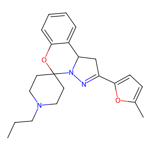 2'-(5-methylfuran-2-yl)-1-propyl-1',10b'-dihydrospiro[piperidine-4,5'-pyrazolo[1,5-c][1,3]benzoxazine] structure
