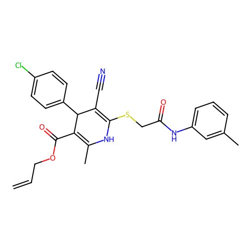 allyl 4-(4-chlorophenyl)-5-cyano-2-methyl-6-((2-oxo-2-(m-tolylamino)ethyl)thio)-1,4-dihydropyridine-3-carboxylate structure