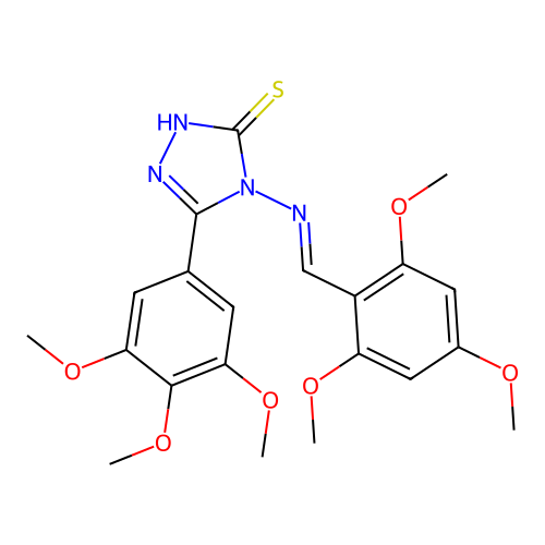 (E)-4-((2,4,6-trimethoxybenzylidene)amino)-5-(3,4,5-trimethoxyphenyl)-4H-1,2,4-triazole-3-thiol structure