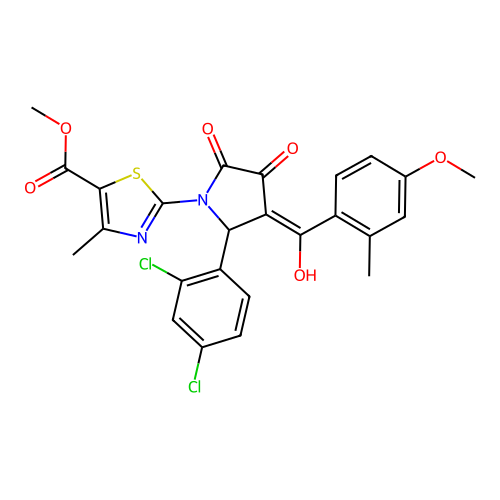 methyl 2-(2-(2,4-dichlorophenyl)-4-hydroxy-3-(4-methoxy-2-methylbenzoyl)-5-oxo-2,5-dihydro-1H-pyrrol-1-yl)-4-methylthiazole-5-carboxylate structure