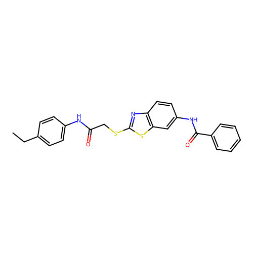 N-[2-({2-[(4-ethylphenyl)amino]-2-oxoethyl}sulfanyl)-1,3-benzothiazol-6-yl]benzamide structure