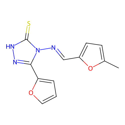 3-(furan-2-yl)-4-[(E)-(5-methylfuran-2-yl)methylideneamino]-1H-1,2,4-triazole-5-thione structure