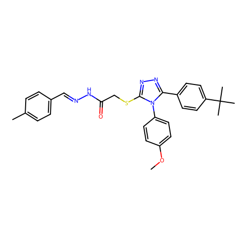 2-{[5-(4-tert-butylphenyl)-4-(4-methoxyphenyl)-4H-1,2,4-triazol-3-yl]sulfanyl}-N'-[(E)-(4-methylphenyl)methylidene]acetohydrazide structure