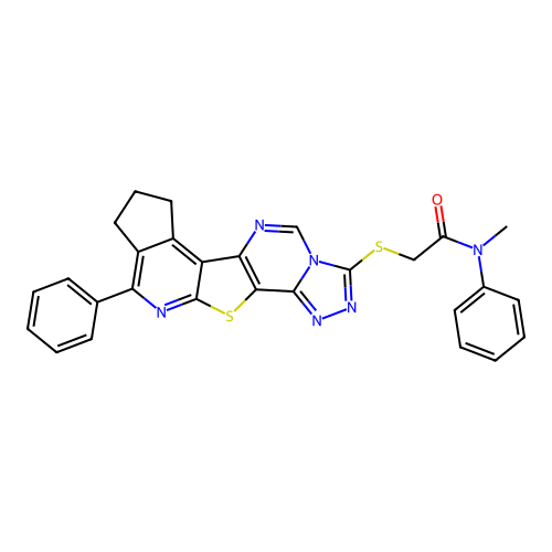 N-methyl-N-phenyl-2-((10-phenyl-8,9-dihydro-7H-cyclopenta[4',5']pyrido[3',2':4,5]thieno[2,3-e][1,2,4]triazolo[4,3-c]pyrimidin-3-yl)thio)acetamide structure
