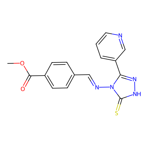 (E)-methyl 4-(((3-mercapto-5-(pyridin-3-yl)-4H-1,2,4-triazol-4-yl)imino)methyl)benzoate structure