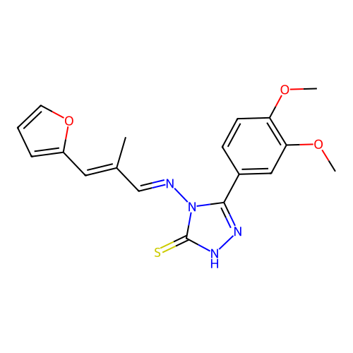 3-(3,4-dimethoxyphenyl)-4-[(E)-[(E)-3-(furan-2-yl)-2-methylprop-2-enylidene]amino]-1H-1,2,4-triazole-5-thione structure