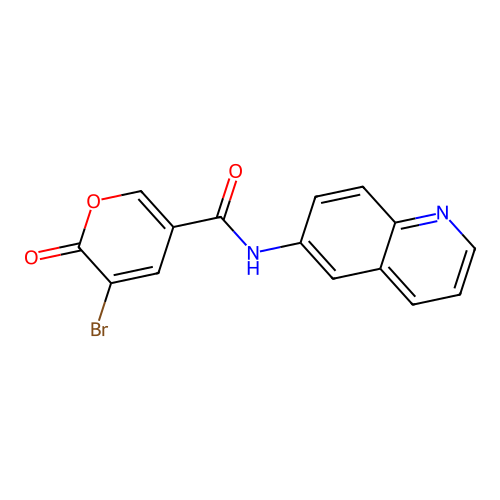 3-bromo-2-oxo-N-(quinolin-6-yl)-2H-pyran-5-carboxamide structure