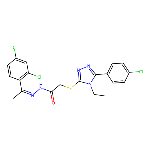 (Z)-2-((5-(4-chlorophenyl)-4-ethyl-4H-1,2,4-triazol-3-yl)thio)-N'-(1-(2,4-dichlorophenyl)ethylidene)acetohydrazide structure