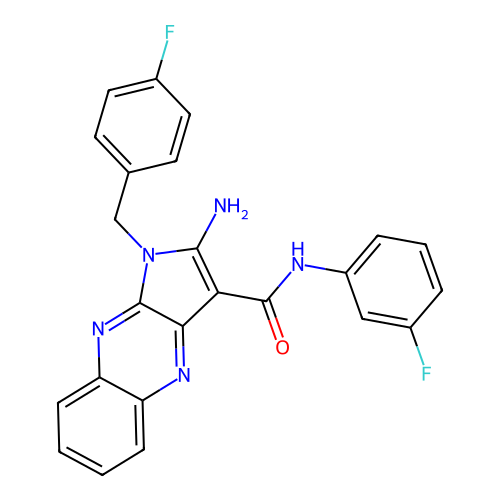 2-amino-1-(4-fluorobenzyl)-N-(3-fluorophenyl)-1H-pyrrolo[2,3-b]quinoxaline-3-carboxamide structure