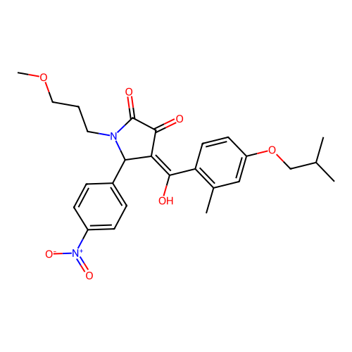 (4E)-4-[hydroxy-[2-methyl-4-(2-methylpropoxy)phenyl]methylidene]-1-(3-methoxypropyl)-5-(4-nitrophenyl)pyrrolidine-2,3-dione structure