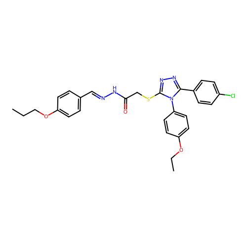 2-{[5-(4-chlorophenyl)-4-(4-ethoxyphenyl)-4H-1,2,4-triazol-3-yl]sulfanyl}-N'-[(E)-(4-propoxyphenyl)methylidene]acetohydrazide structure